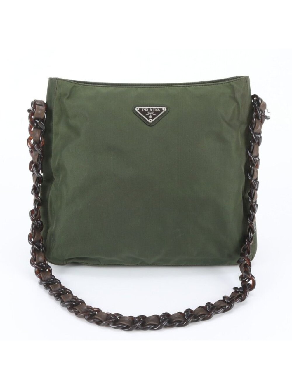 Prada Tessuto Nylon Triangle Logo White Tag with Plastic Chain Shoulder Bag
